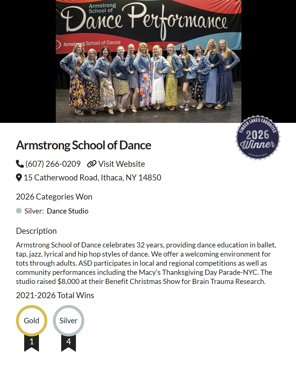 ASD Armstrong School of Dance is a Finger Lakes Favorite Winner
